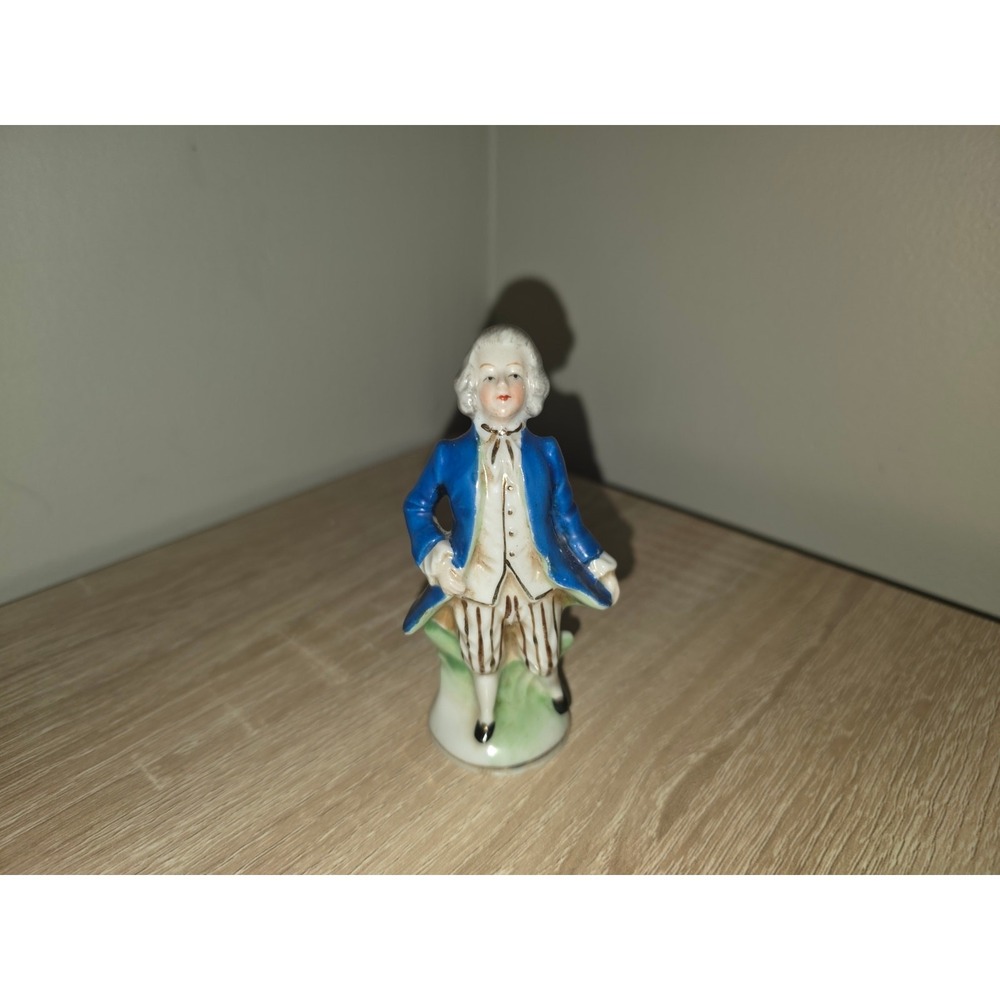 Vintage Occupied Japan Porcelain Colonial Gentleman Figurine Blue Coat Sample